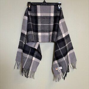Vintage 100% Wool Scarf Plaid Tartan Gray‎ Black Academia Preppy School